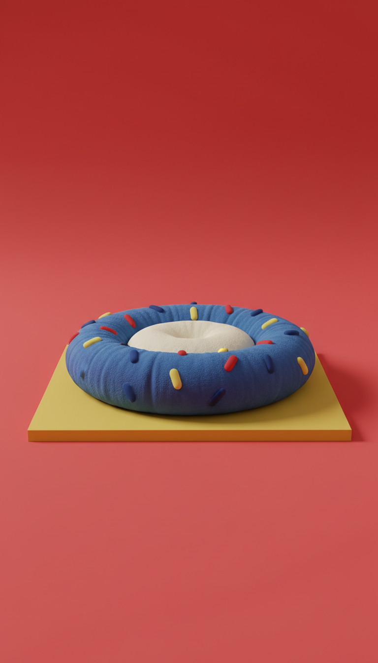 Plush Donut Bed with Rainbow Piping